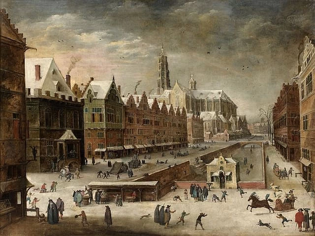 Joos Mompers II, Pieter Snayers - Veduta di un canale cittadino in inverno